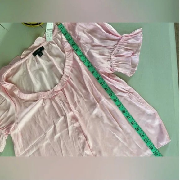 NWT JCREW Fresh Bouquet PINK Ruffle featherweight satin scoopneck top - Picture 7 of 10